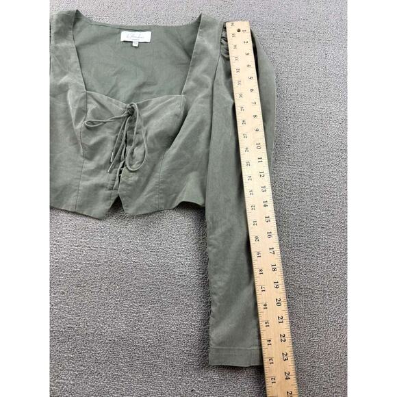 L Academie Blouse Women S Green Lace Up Long Sleeve Cropped Puff Victorian Style - Picture 6 of 7